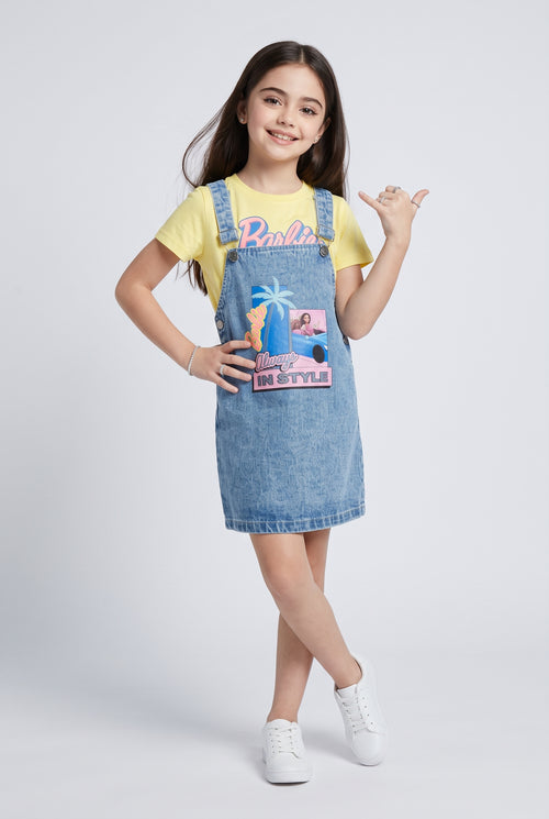 Barbie Light Blue Denim Graphic Pinafore Dress BAD854