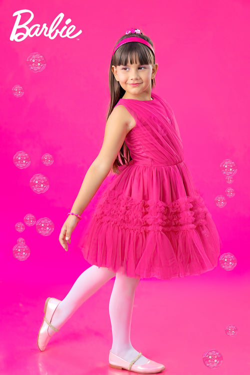 Barbie Hot Pink Net Embellished Party Dress BAF202