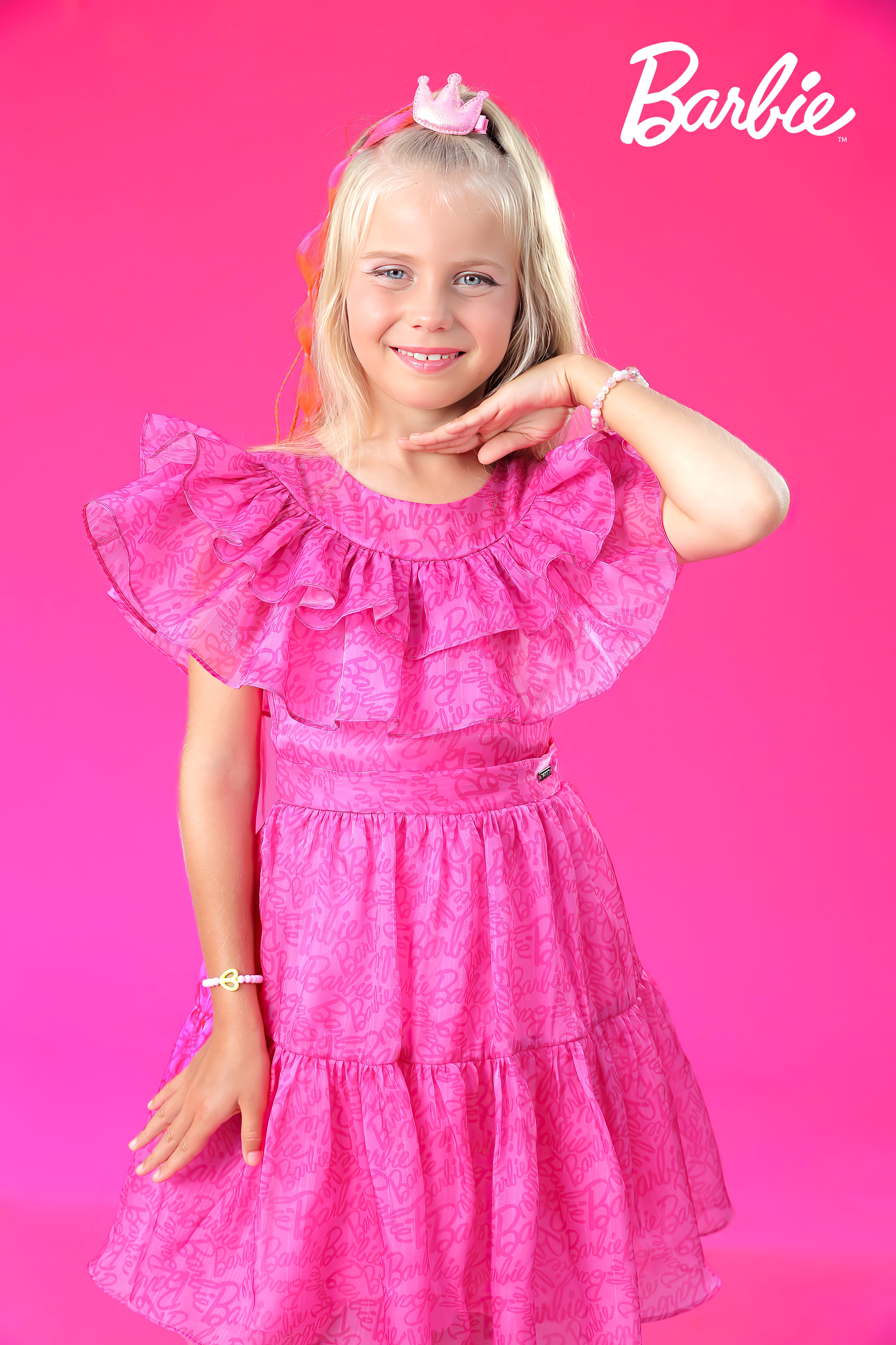 Barbie Hot Pink Lace Ruffled Party Dress For Girls