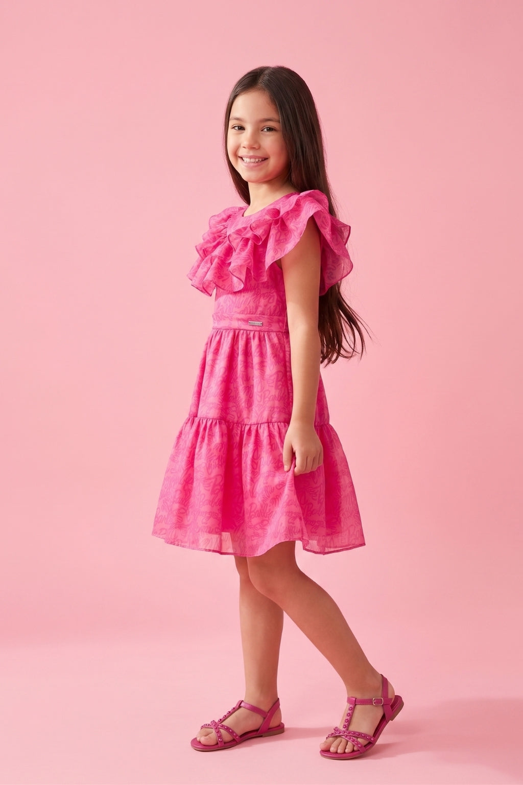 Barbie Hot Pink Lace Ruffled Party Dress BAF205