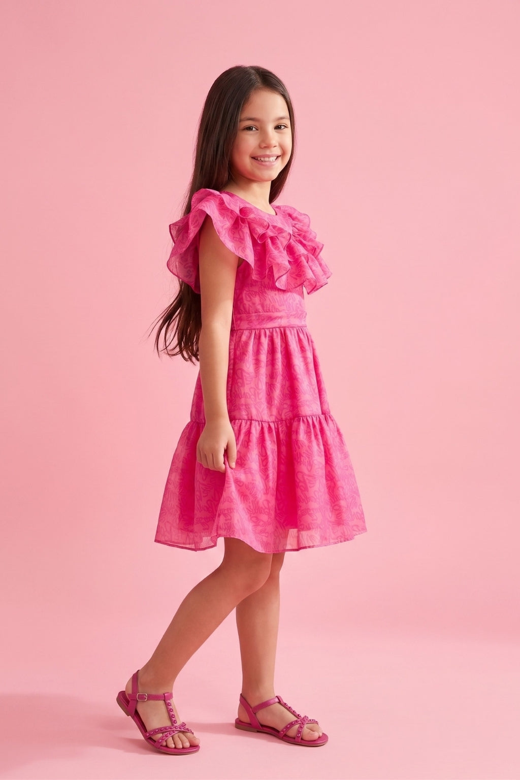 Barbie Hot Pink Lace Ruffled Party Dress BAF205