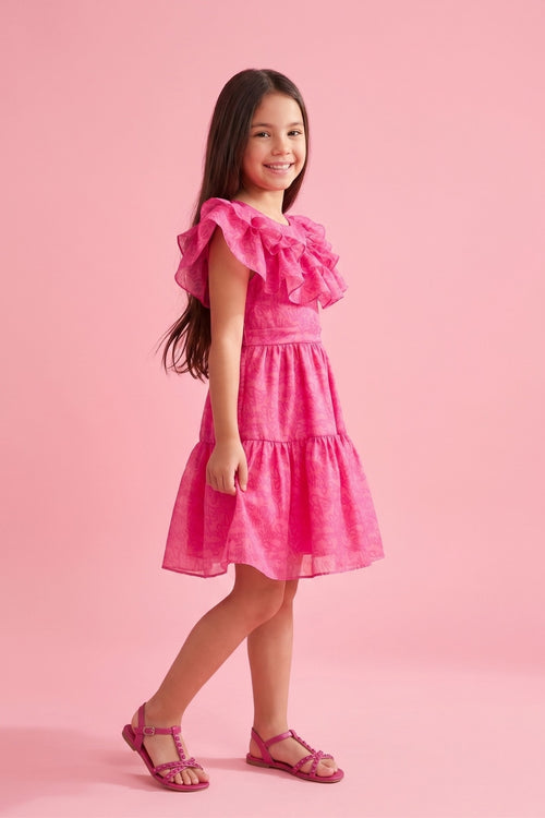 Barbie Hot Pink Lace Ruffled Party Dress BAF205