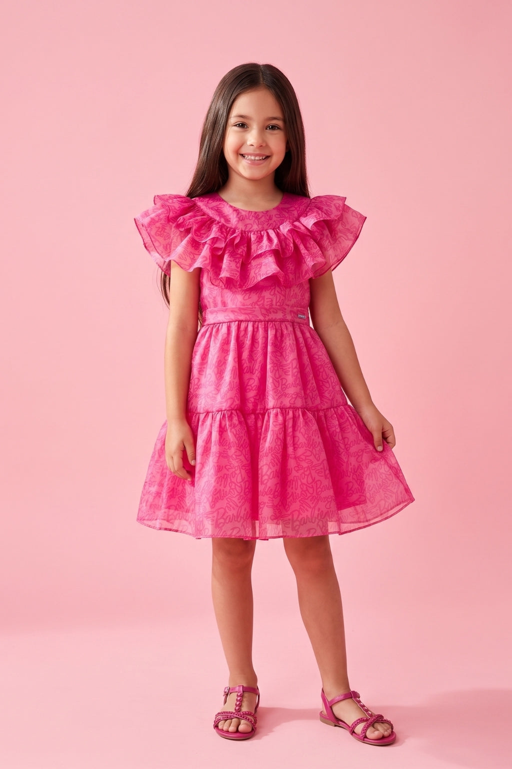Barbie Hot Pink Lace Ruffled Party Dress BAF205