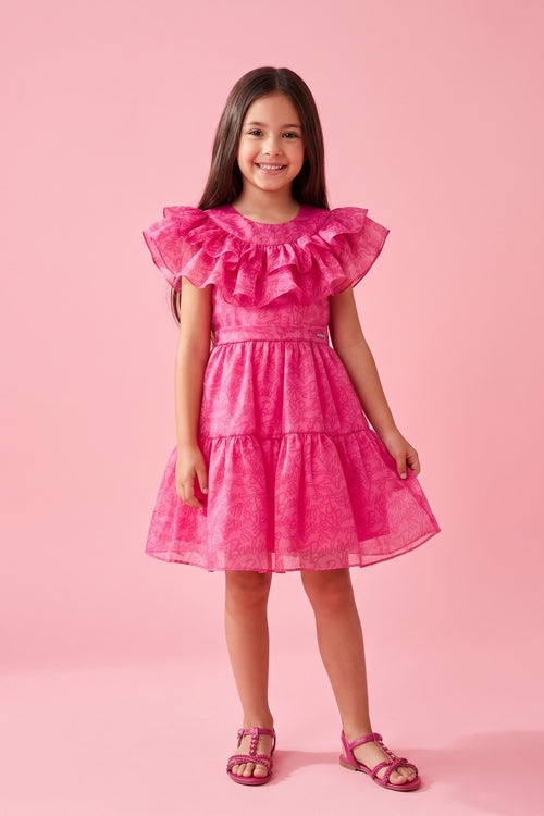 Barbie Hot Pink Lace Ruffled Party Dress BAF205