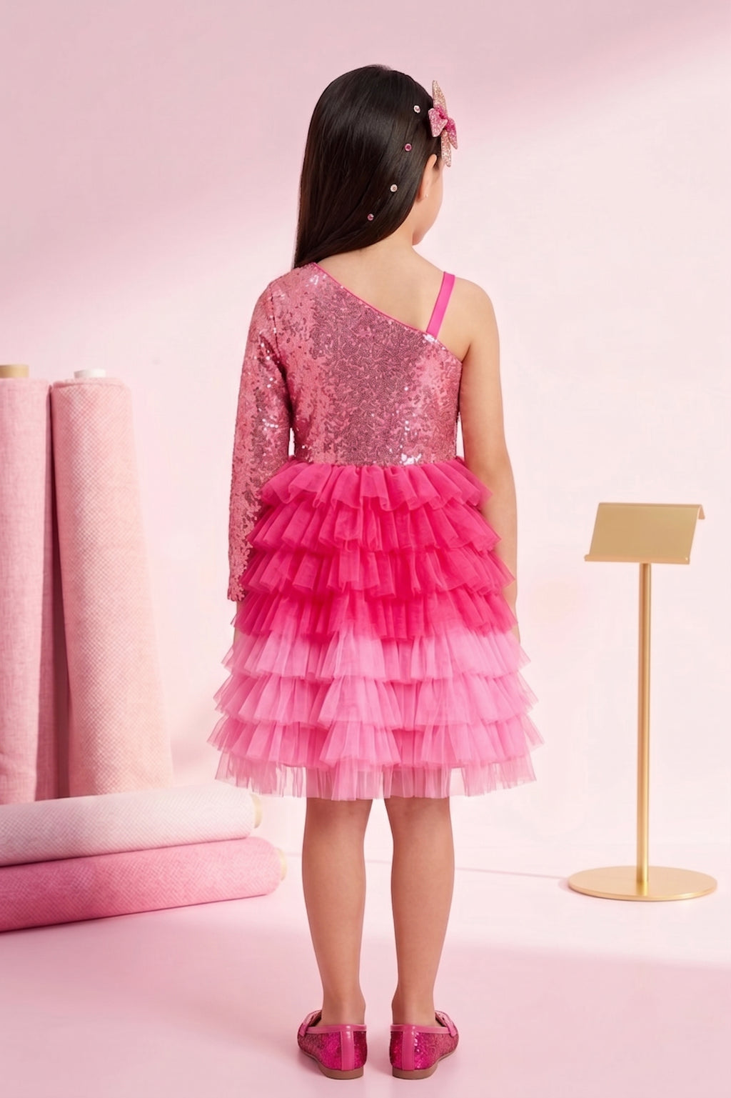 Barbie Pink Sequin Layered Tulle Party Dress BAF216
