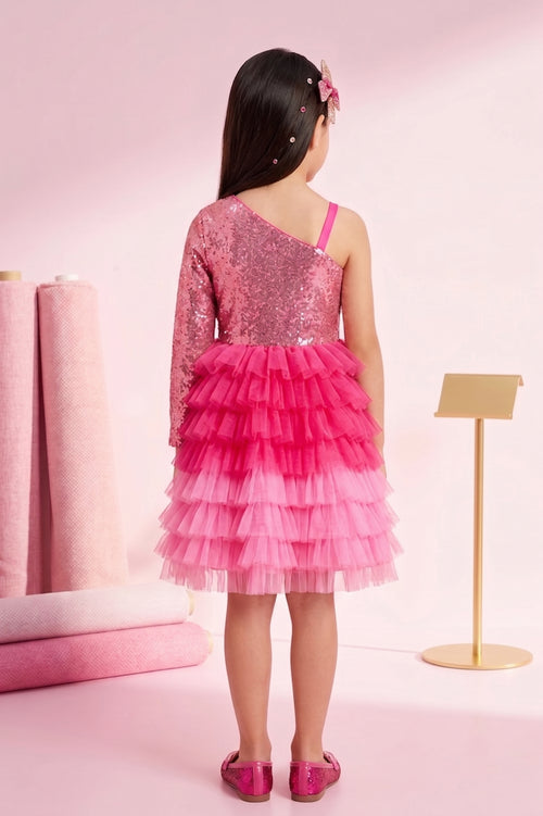 Barbie Pink Sequin Layered Tulle Party Dress BAF216