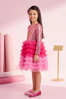 Barbie Pink Sequin Layered Tulle Party Dress BAF216