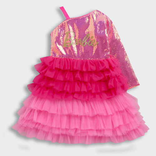 Barbie Pink Sequin Layered Tulle Party Dress BAF216