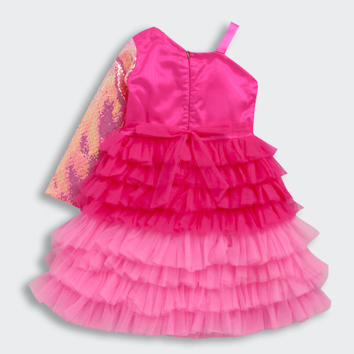 Barbie Pink Sequin Layered Tulle Party Dress BAF216
