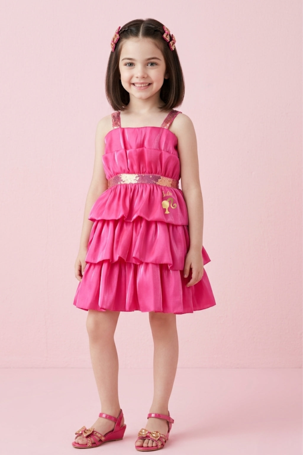 Barbie Hot Pink Satin Layered Sequin Dress BAF217 – Tiny Girl