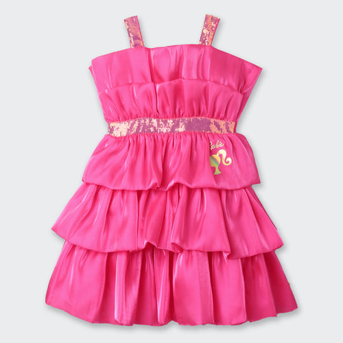 Barbie Hot Pink Satin Layered Sequin Dress BAF217