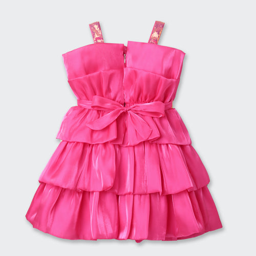 Barbie Hot Pink Satin Layered Sequin Dress BAF217