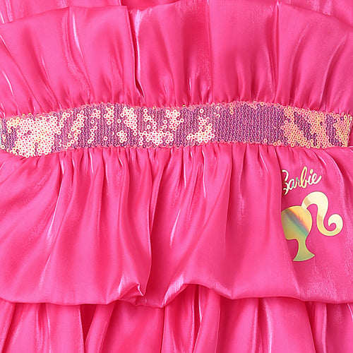 Barbie Hot Pink Satin Layered Sequin Dress BAF217
