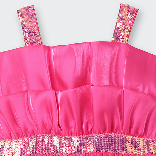 Barbie Hot Pink Satin Layered Sequin Dress BAF217
