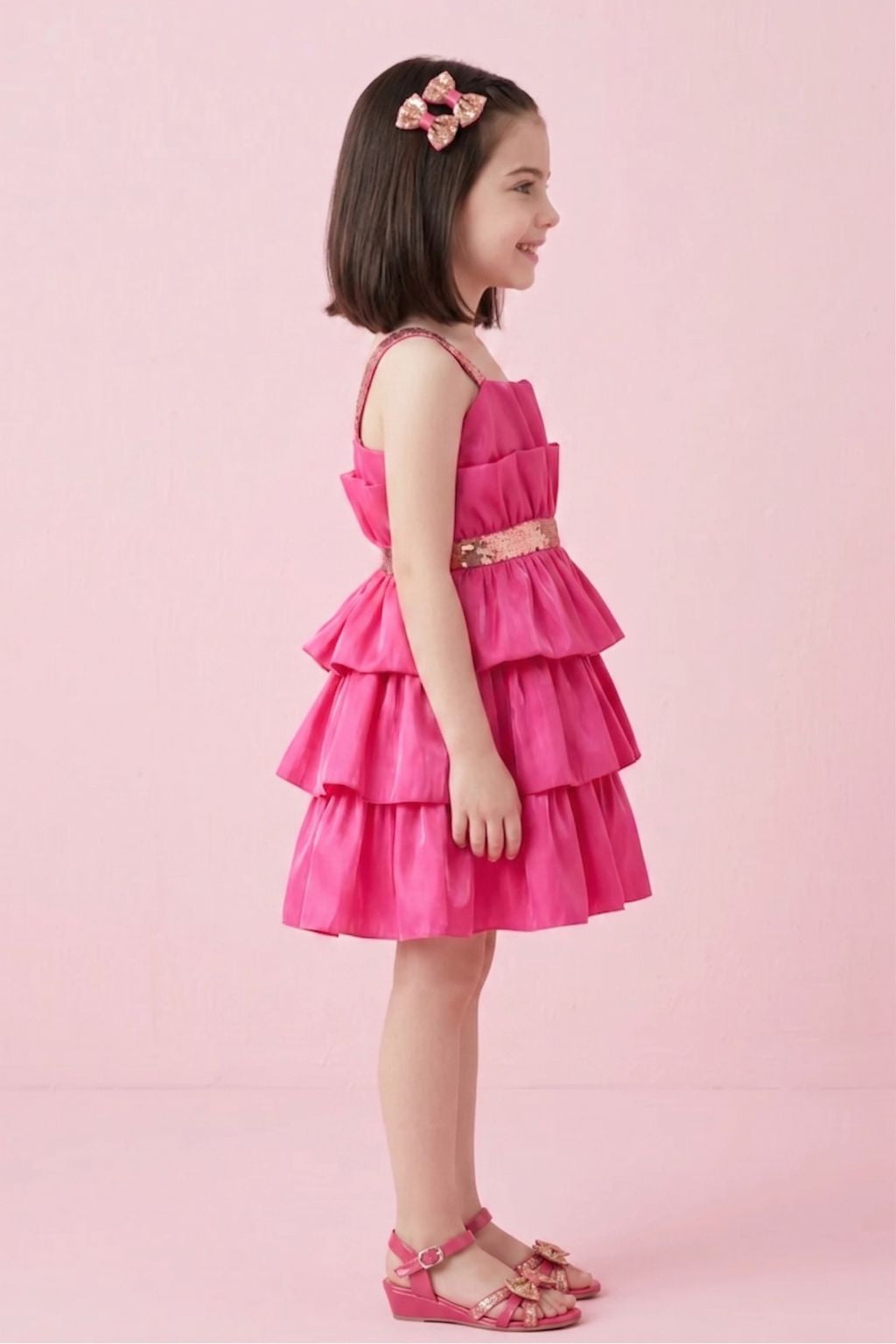 Barbie Hot Pink Satin Layered Sequin Dress BAF217