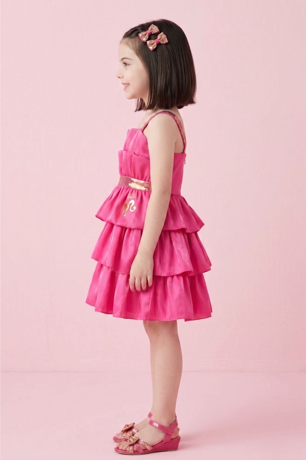 Barbie Hot Pink Satin Layered Sequin Dress BAF217