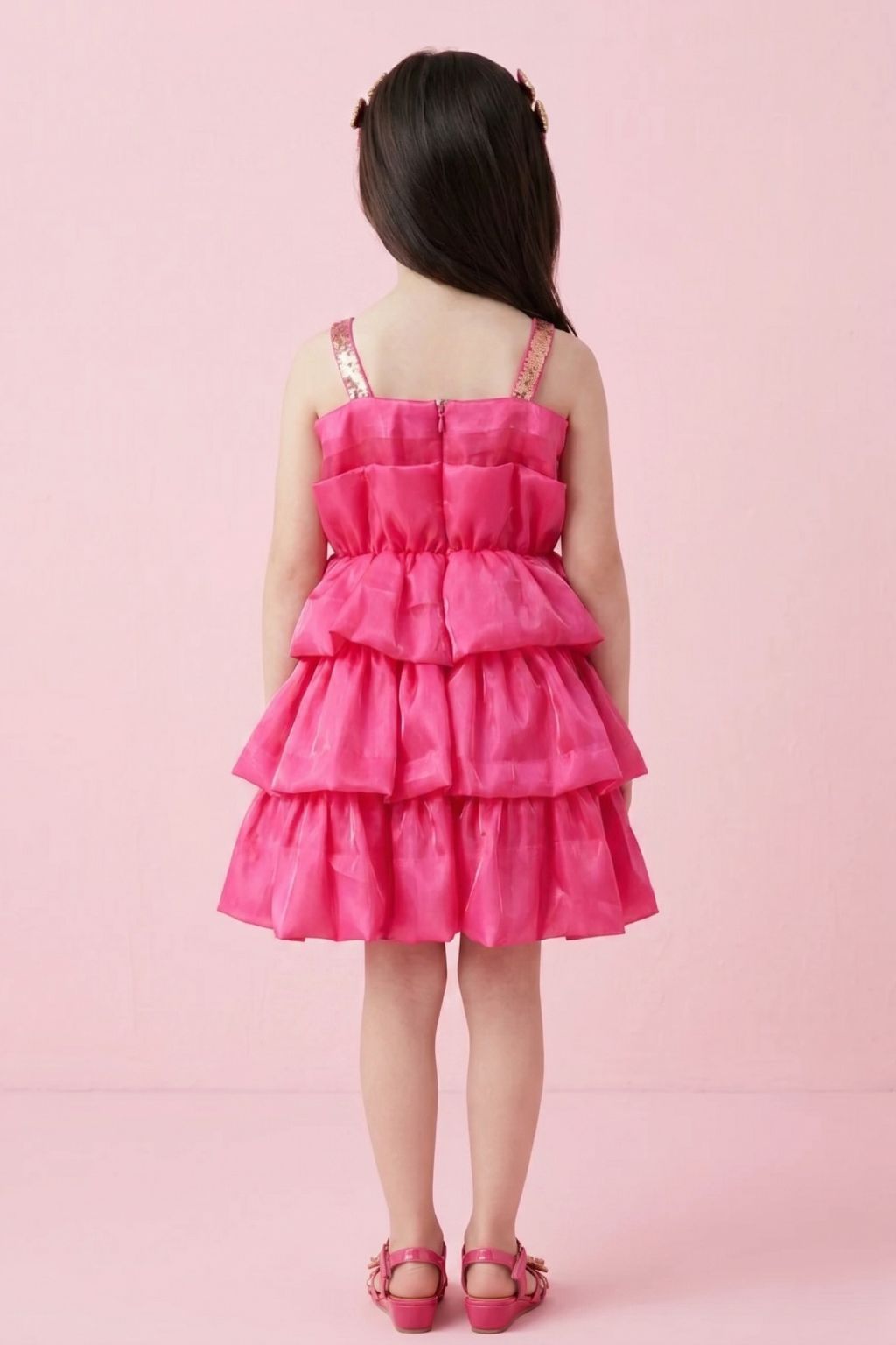 Barbie Hot Pink Satin Layered Sequin Dress BAF217
