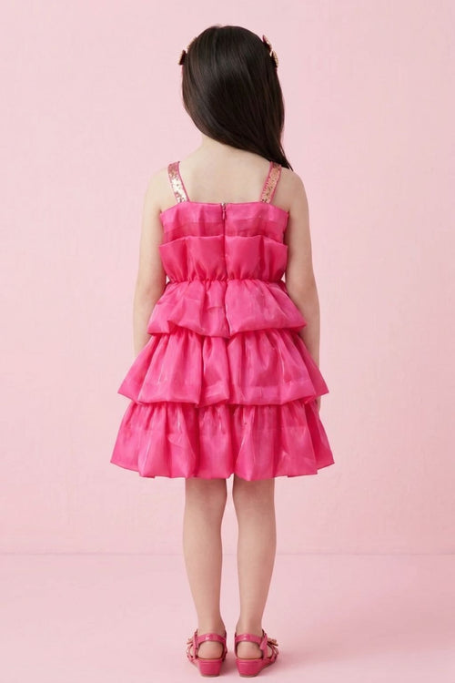 Barbie Hot Pink Satin Layered Sequin Dress BAF217