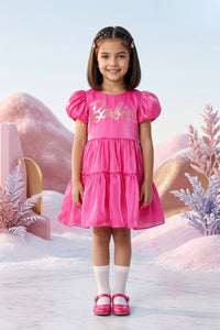 Barbie Hot Pink Satin Puff Sleeve Party Dress BAF219