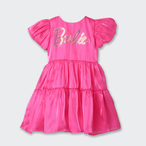 Barbie Hot Pink Satin Puff Sleeve Party Dress BAF219