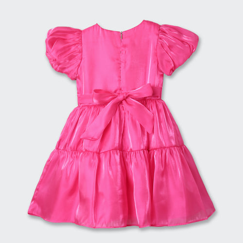 Barbie Hot Pink Satin Puff Sleeve Party Dress BAF219