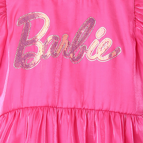 Barbie Hot Pink Satin Puff Sleeve Party Dress BAF219