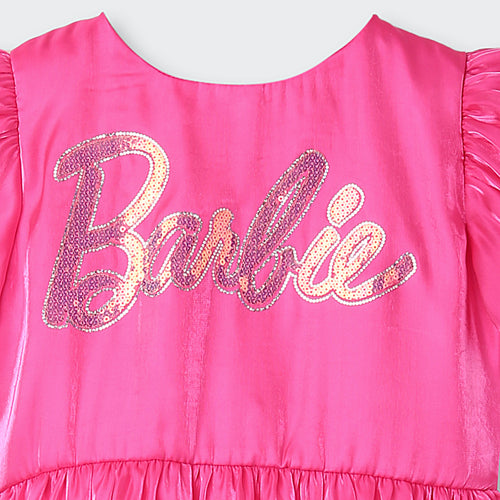 Barbie Hot Pink Satin Puff Sleeve Party Dress BAF219