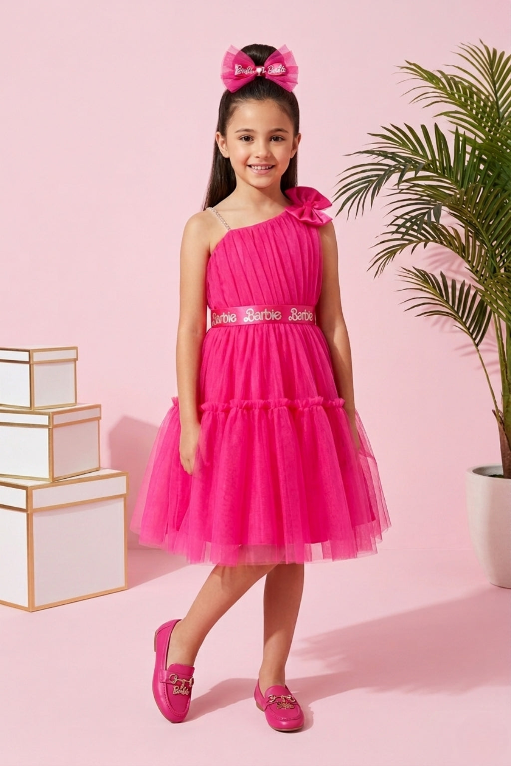 Barbie Pink Net Layered Party Dress BAF220