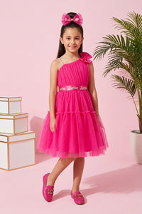 Barbie Pink Net Layered Party Dress BAF220