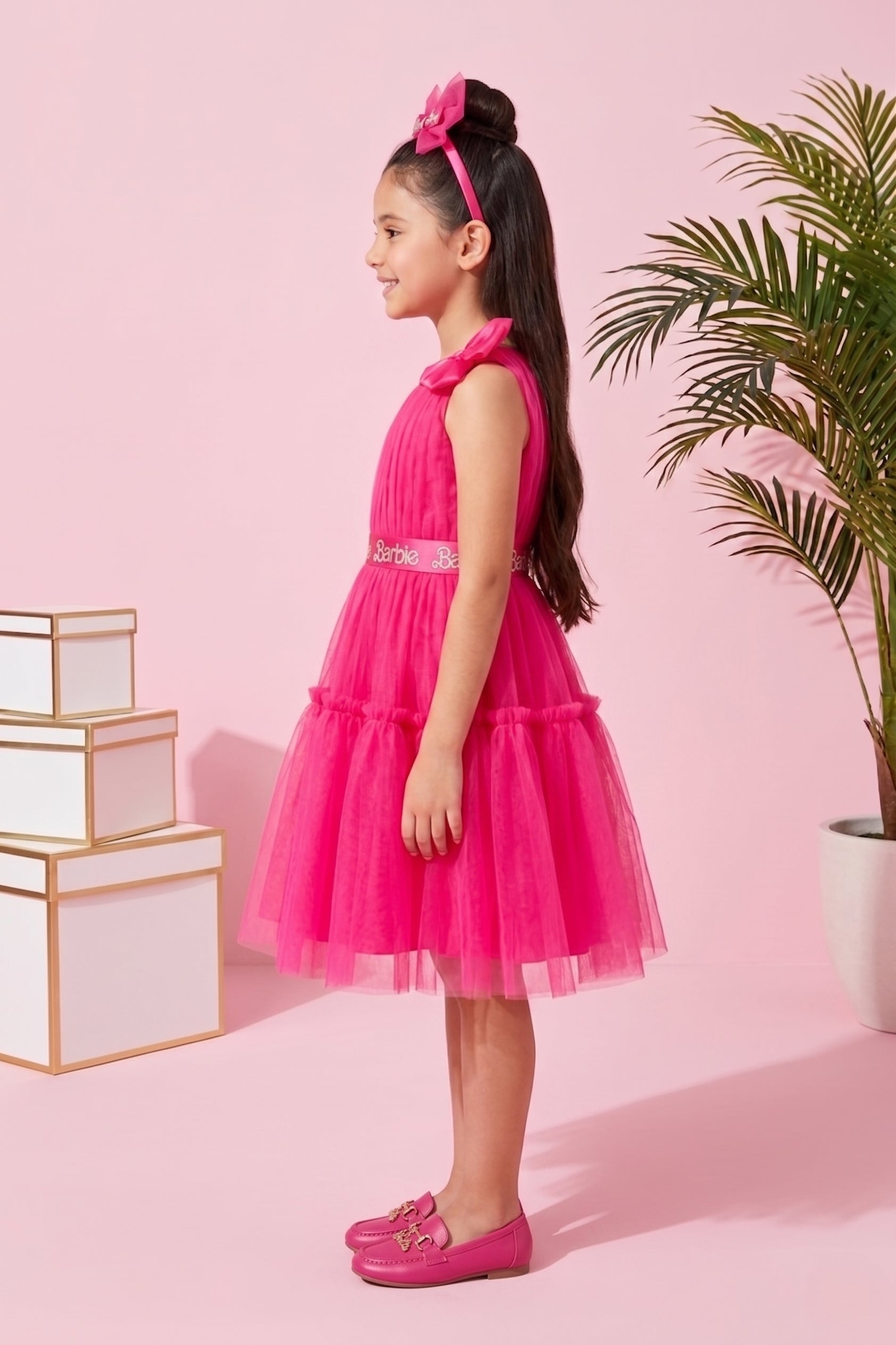 Barbie Pink Net Layered Party Dress BAF220