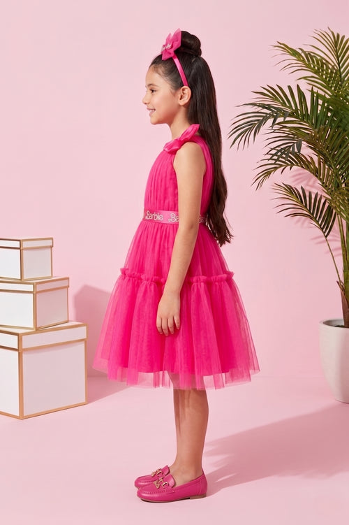 Barbie Pink Net Layered Party Dress BAF220