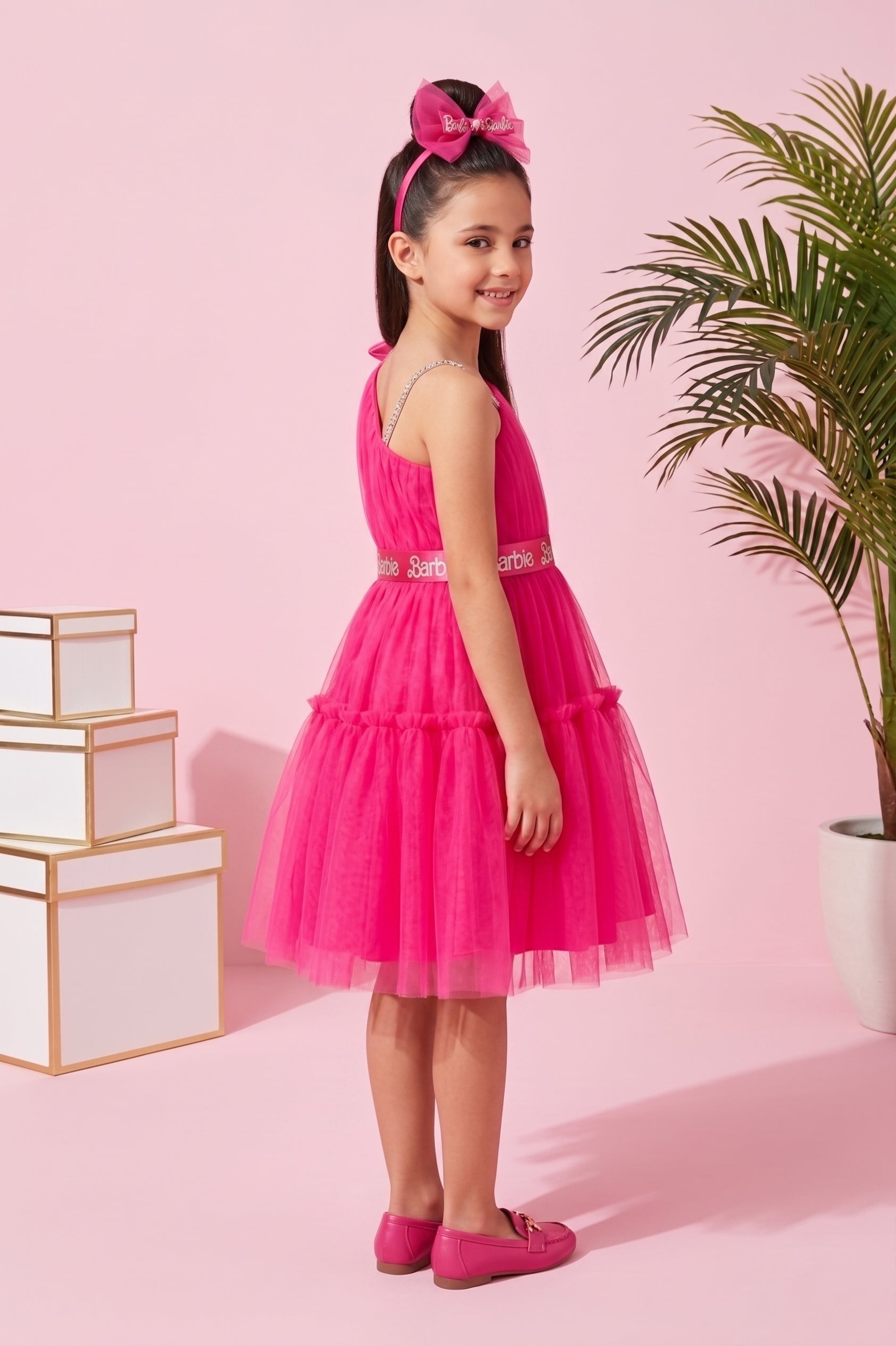 Barbie Pink Net Layered Party Dress BAF220