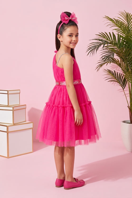 Barbie Pink Net Layered Party Dress BAF220