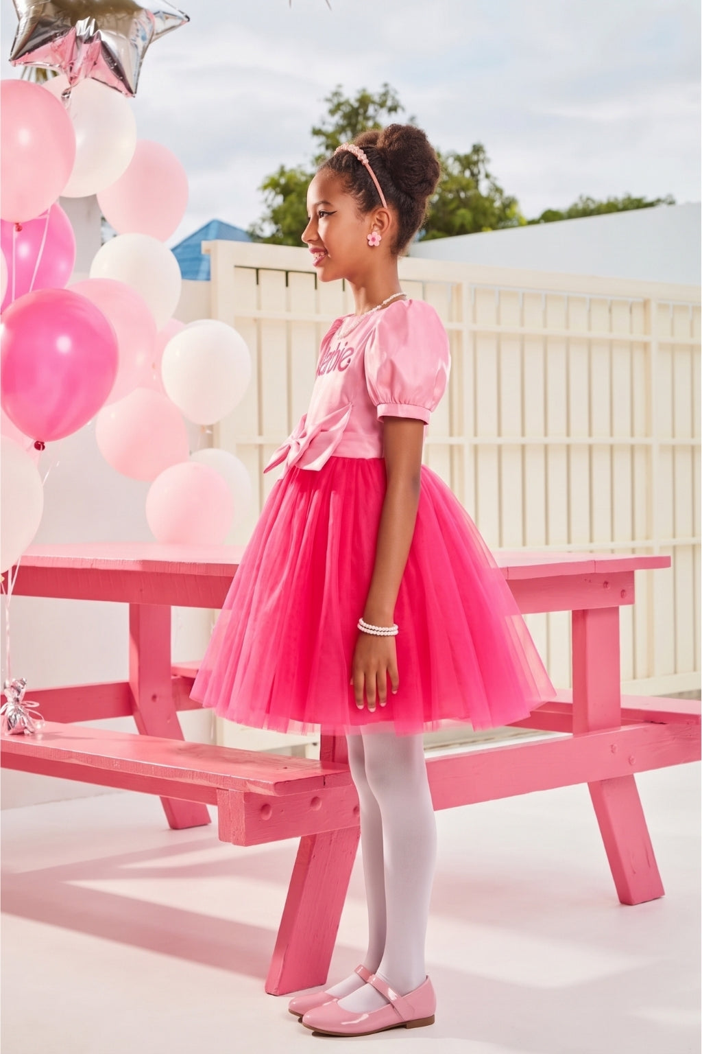 Girls Barbie Bow Tulle Party Dress BAF224