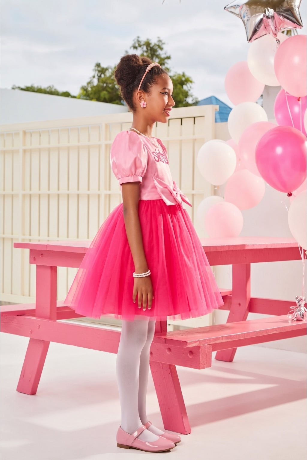 Girls Barbie Bow Tulle Party Dress BAF224