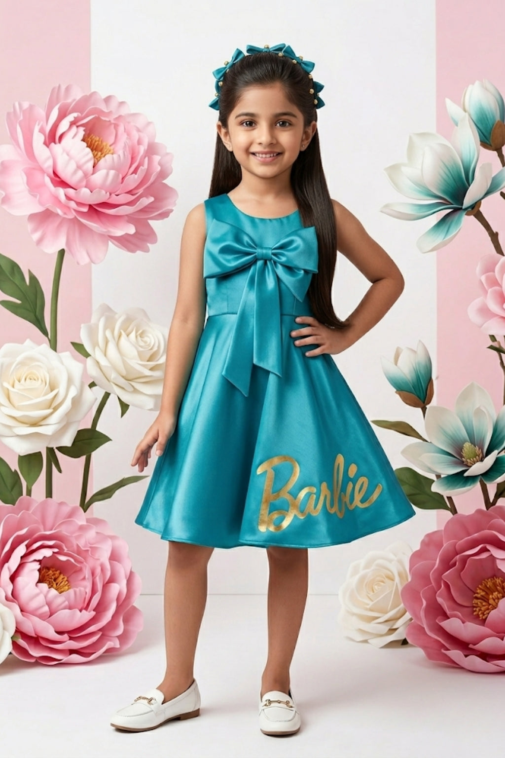 Barbie Turquoise Satin Bow Detail Party Dress BAF225
