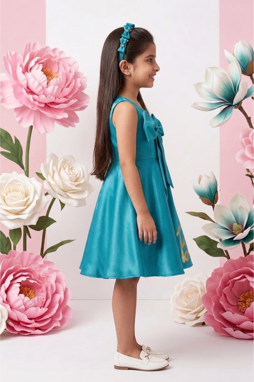 Barbie Turquoise Satin Bow Detail Party Dress BAF225
