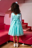 Barbie Aqua Blue Sequin Net Bow Party Dress BAF229