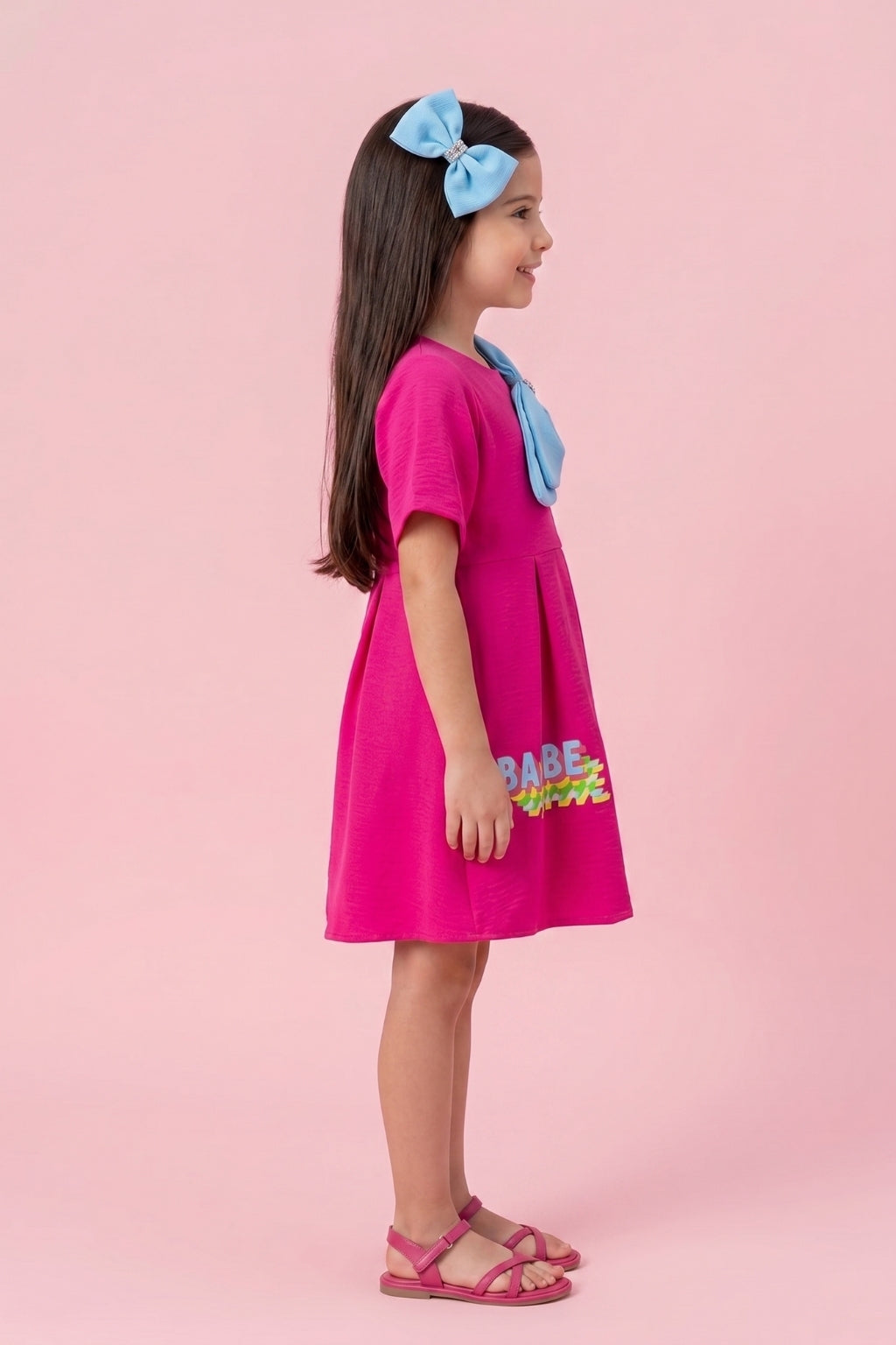 Barbie Hot Pink Crepe Bow Accent Dress BAF230
