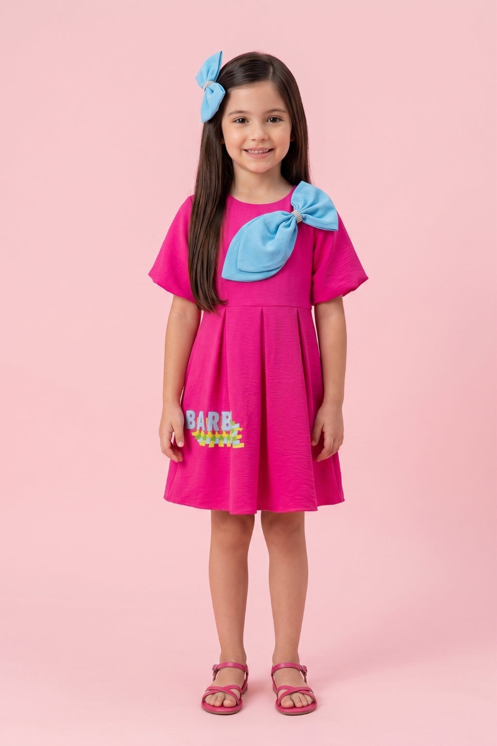 Barbie Hot Pink Crepe Bow Accent Dress BAF230