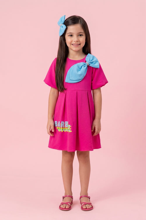 Barbie Hot Pink Crepe Bow Accent Dress BAF230