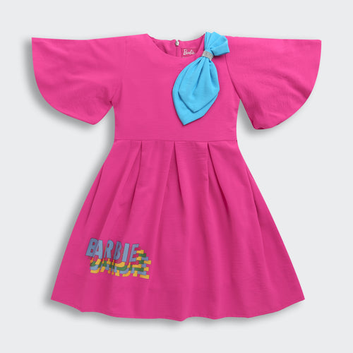 Barbie Hot Pink Crepe Bow Accent Dress BAF230