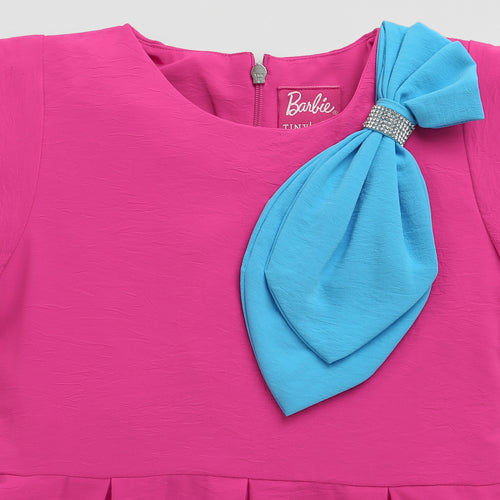 Barbie Hot Pink Crepe Bow Accent Dress BAF230