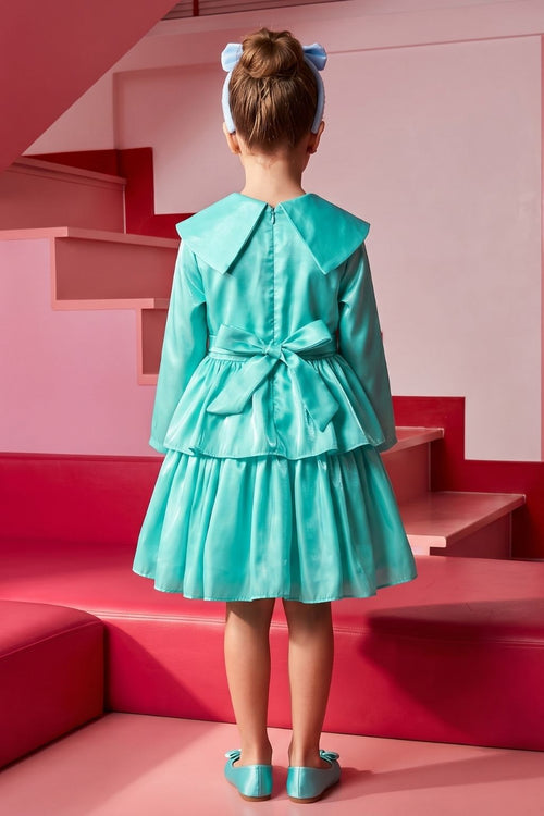 Barbie Aqua Satin Layered Peplum Party Dress BAF231