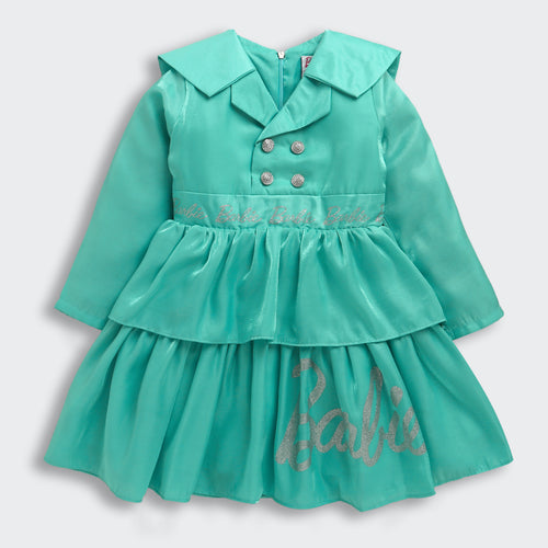 Barbie Aqua Satin Layered Peplum Party Dress BAF231
