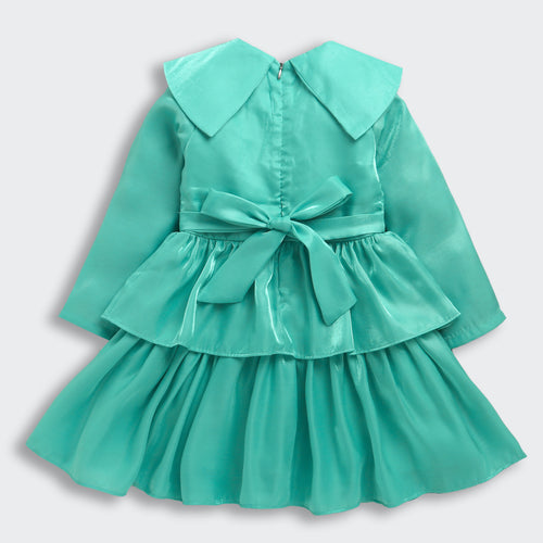 Barbie Aqua Satin Layered Peplum Party Dress BAF231