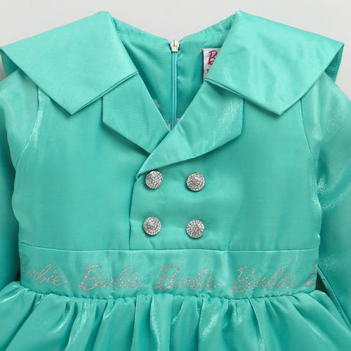 Barbie Aqua Satin Layered Peplum Party Dress BAF231