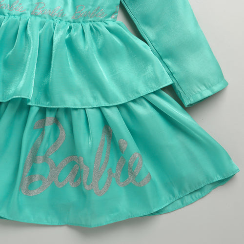 Barbie Aqua Satin Layered Peplum Party Dress BAF231