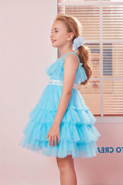 Barbie Sky Blue Tulle Layered Party Dress BAF232