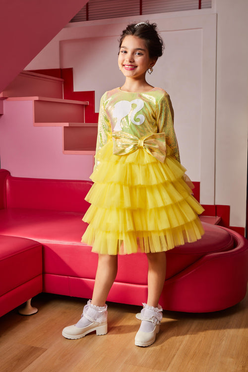 Barbie yellow Tulle Layered Party Dress BAF233